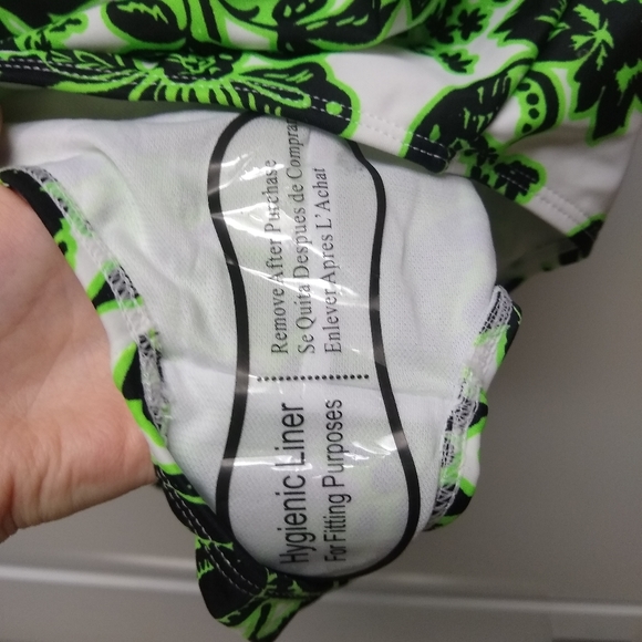 NWT Emily B Originals White Black Neon Green One Piece Floral Swimsuit - Size XL - Picture 6 of 11